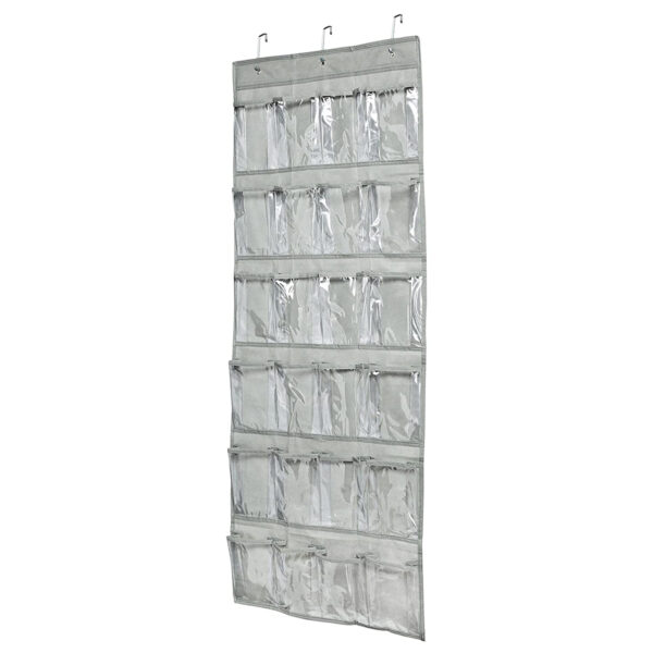 Over-The-Door Shoe Organizer 24 Pockets Grey