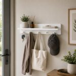 Wood Wall Shelf With 5 Hooks Mdf White - Image 4