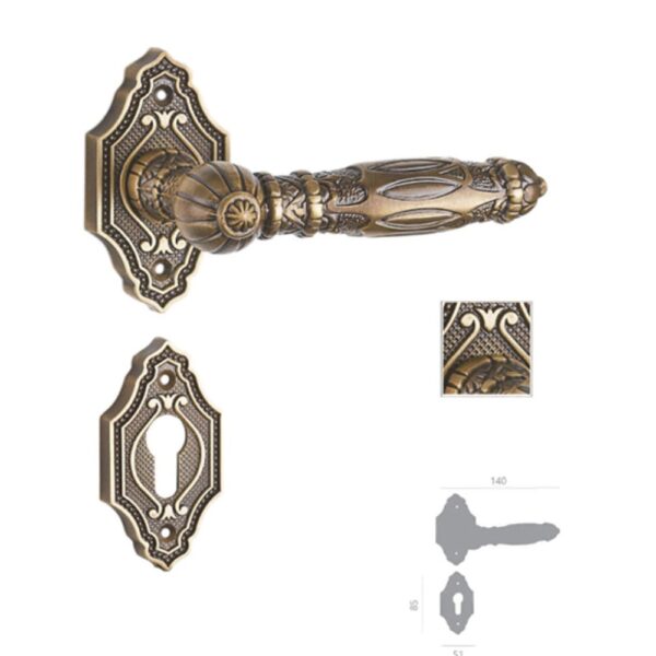 Lever Handle (R) With Rose And Escutcheon Matt Old Antique Brass