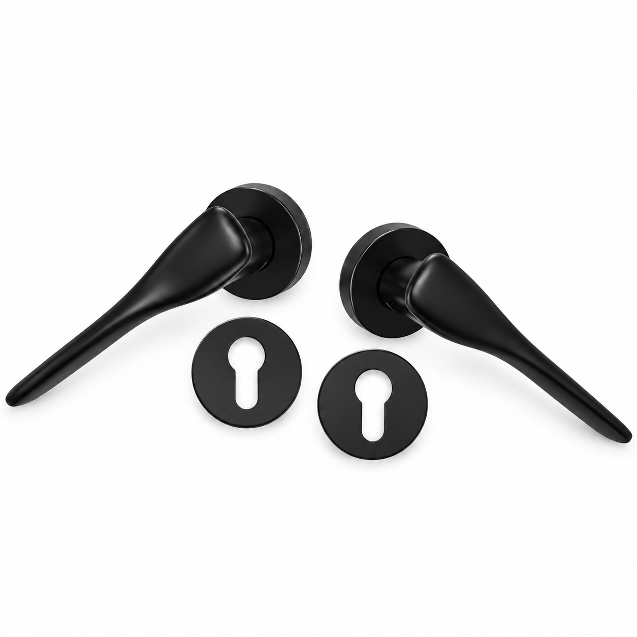 Matte Black Door Hardware Set Lever Handle On Round Rose Black Coated Galaxy - Image 1