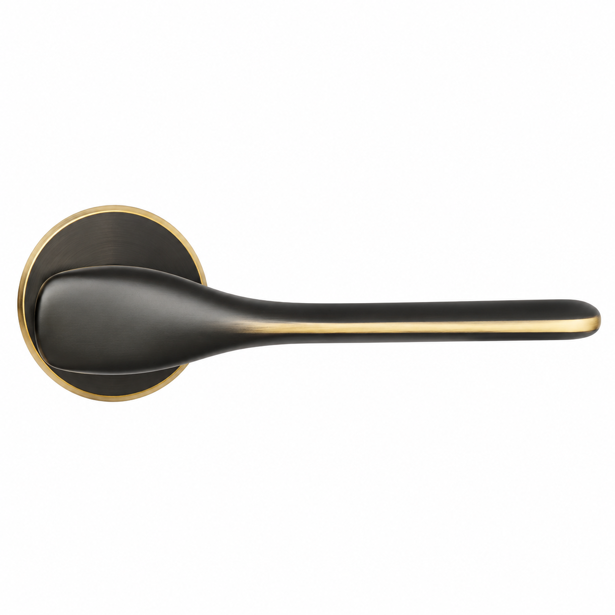 Two-Tone Matte Black Door Lever (1) Lever Handle On Round Rose Shadowed Bronze Galaxy Zinc Crytal - Image 1