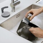 Palm Scrub Dish Brush Soap Dispensing Set with Holder, Gray