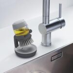 Palm Scrub Dish Brush Soap Dispensing Set with Holder, Gray