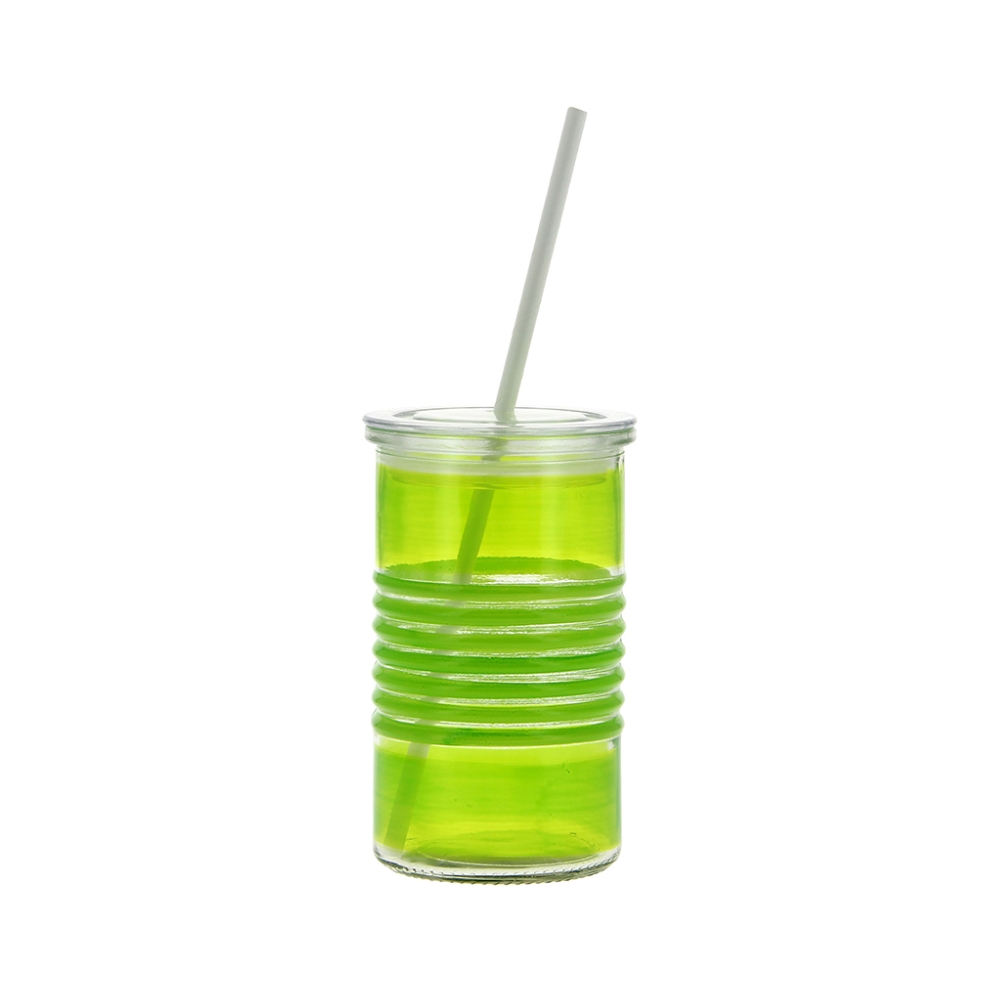 Barrel Mason Sipper With Lid And Straw 440 Ml. Green
