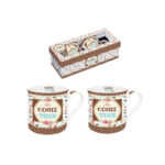 Set Of 2 Porcelain Mugs 300 Ml Ditsy Coffee Brown