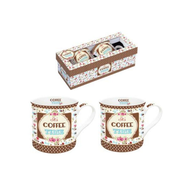 Set Of 2 Porcelain Mugs 300 Ml Ditsy Coffee Brown