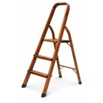 3 Steps Aluminium Ladder 13Cm Wide Wood Grain Finish