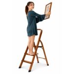 3 Steps Aluminium Ladder 13Cm Wide Wood Grain Finish - Image 2