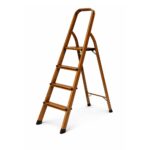 4 Steps Aluminium Ladder 13Cm Wide Wood Grain Finish