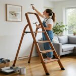 4 Steps Aluminium Ladder 13Cm Wide Wood Grain Finish - Image 2