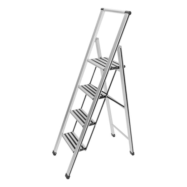 4 Steps Folding Step-Ladder Aluminium Silver Matt