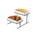 Deep Rectangle Serving Deep Bowl With 2-Tier Metal Stand Black
