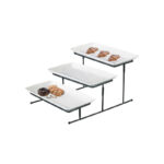 Rectangle Serving Platter With 3-Tier Metal Stand Black