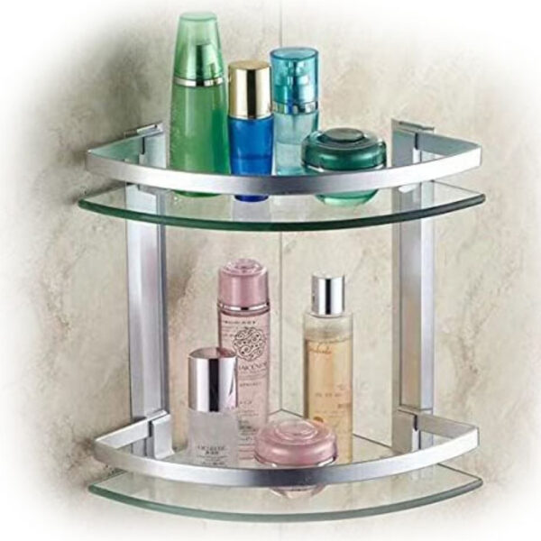 2-Tier Glass Corner Shelf Aluminium
