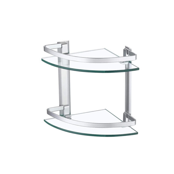 EFISH Glass Corner Shelf for Bathroom Corner Shower Shelf Tempered Glass Shelf with Rail Sus 304 Stainless Steel Wall Mounted, Size: Small, Silver