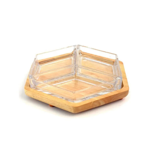 3 Glass Compartments Dry Fruit Wooden Dish