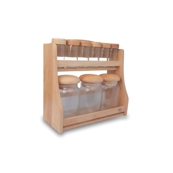 2-Tier Wooden Rack With Canister & Spice Set