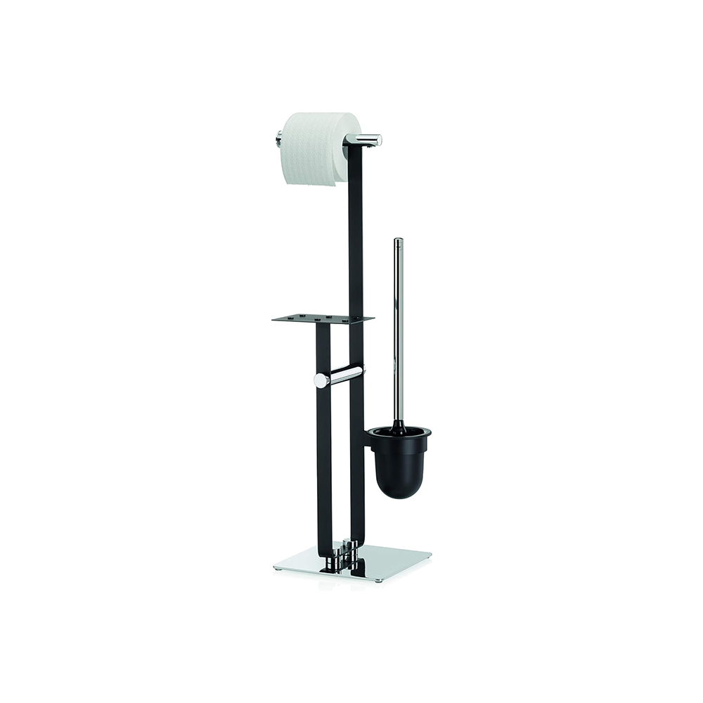 KEL-260 (1) Toilet Brush Pot And Paper Holder Metal Height 70.5 Cm Chrome / Matt Black - Image 1