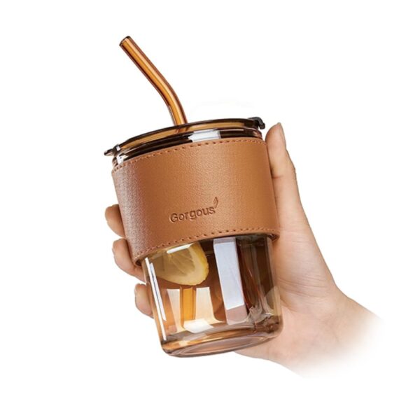 Gorgous ‎Leak Proof Glass Tumbler with Straw and Lid 450ml