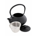 Iron Tea Kettle with Stainless Steel Infuser Black Ribbed Finish – 750ml