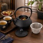 Iron Tea Kettle with Stainless Steel Infuser Black Ribbed Finish – 750ml - Image 4