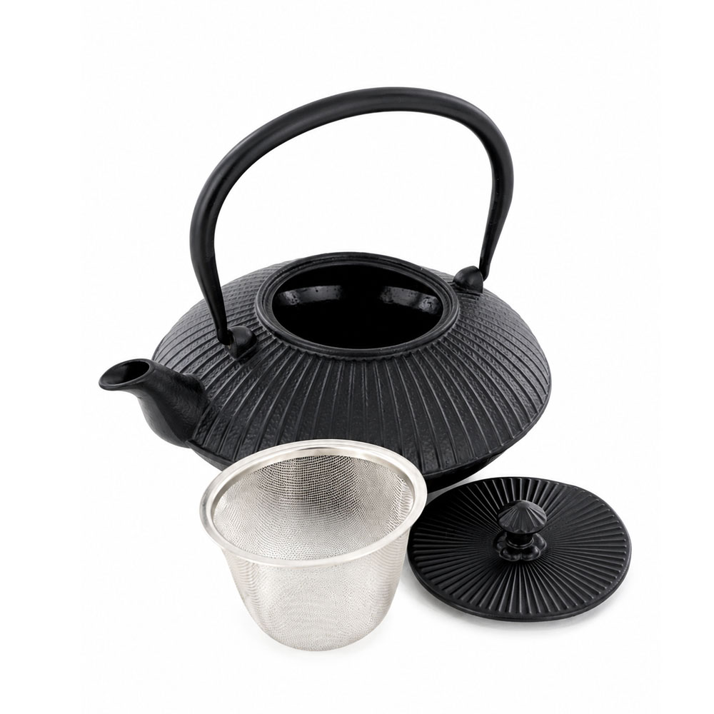 OSM-205-3 Iron Tea Kettle with Ribbed Design & SS Infuser Black - 750ml - Image 1
