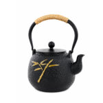 Iron Kettle with Golden Leave Design & SS Infuser Black - 750ml - Image 2