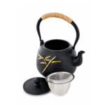 Iron Kettle with Golden Leave Design & SS Infuser Black - 750ml