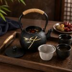 Iron Kettle with Golden Leave Design & SS Infuser Black - 750ml - Image 4