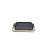 Rectangle Cast Iron 34 x 22cm Sizzler Tray Platter With Wooden Base