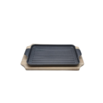 Rectangle Cast Iron 40 x 26cm Sizzler Tray Platter With Wooden Base