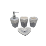 CERAMIC BATH SET 4PCS GREY HEART SHAPE