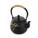 Iron Kettle with Golden Leave Design & SS Infuser Black - 750ml - Image 3
