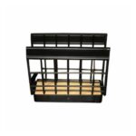 Napkin Holder Black Metal Wire Grid Pattern With Wood Base