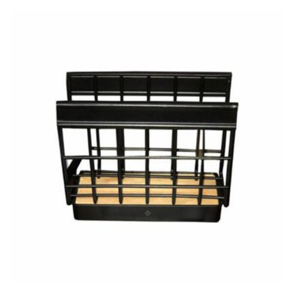 Napkin Holder Black Metal Wire Grid Pattern With Wood Base
