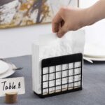 Napkin Holder Black Metal Wire Grid Pattern With Wood Base - Image 2