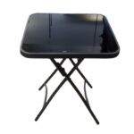 Glass-Top Folding Table 80 x 80 cm – Black