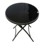 Round Folding Glass Table 60 cm  – Black Frame