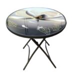 Round Tempered glass top Folding Table – 80 cm