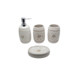 CERAMIC BATH SET 4 PCS BEIGE EMBOSE FLOWER