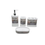 CERAMIC BATH SET 4 PCS WHITE CHEETAH PRINT