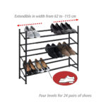 4-Tier Extendable Shoe Rack Black 62-115 X 68 X 26 Cm - Image 5