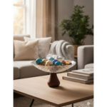 Decorative Glass Serving Bowl With Wooden Base - 20 cm - Image 2