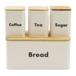 Bread Box with Coffee-Tea-Sugar Canister Set – Off White