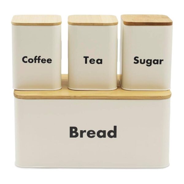 Bread Box with Coffee-Tea-Sugar Canister Set – Off White