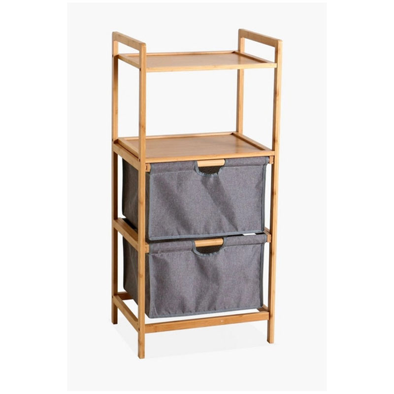 OSM 973 (2) 2 Tier Polyester Baskets + Shelves - Grey Bamboo - Image 1