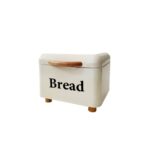 Bread Box with Wooden Handle Off-White