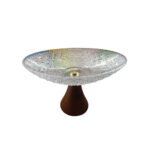 Decorative Glass Serving Bowl With Wooden Base - 20 cm - Image 3
