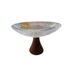 Decorative Glass Serving Bowl With Wooden Base - 20 cm
