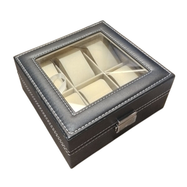 6 Slot Watch Box Leather – Black